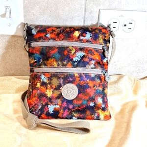 Kipling Woman's Multicolored Paint Splattered 3 Pocket Crossbody